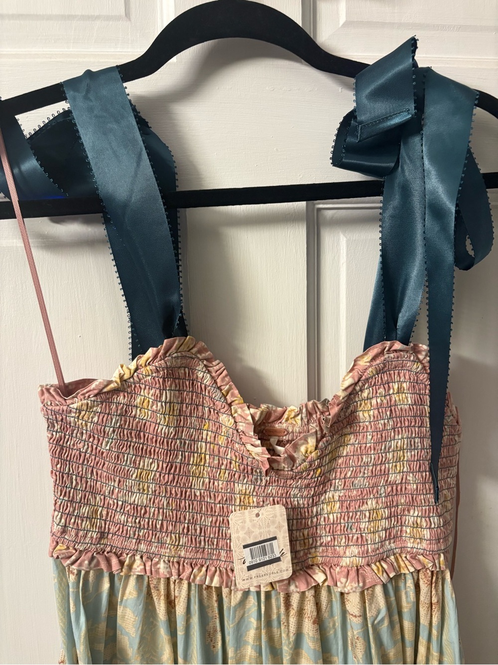 Free People Pink & Blue Smocked Floral Maxi Dress Small - Picture 2 of 11